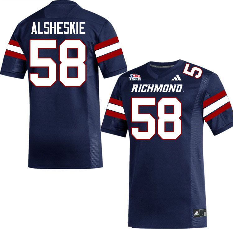 Richmond Spiders #58 Jayden Alsheskie College Football Jerseys,Uniforms-Navy